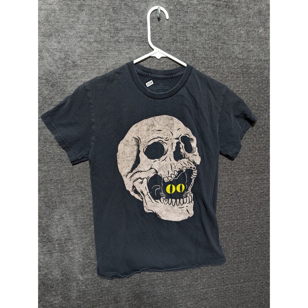 Threadless Mens Skull Cat Eyes Graphic T-Shirt Black Small Short Sleeve Cotton